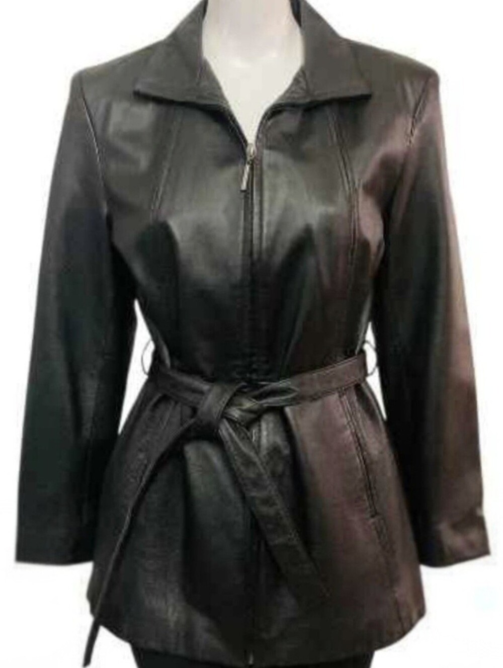 VTG Worthington Black Genuine Leather Zip Jacket Coat Sz Large 90s Y2K Minimalis